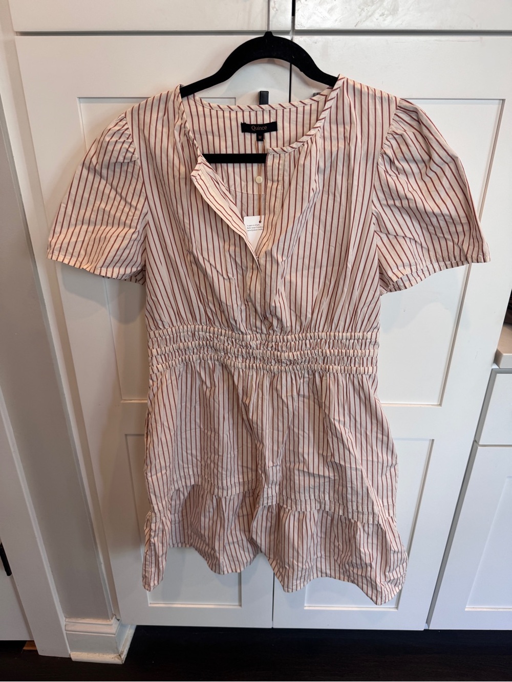 Quince Orange and cream Striped Puff-Sleeve Mini Dress size medium